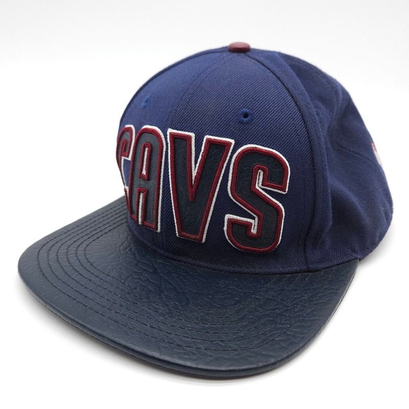 Pro Standard Cleveland Cavaliers Leather Strapback Brim Hat Blue Cavs NBA Cap‎ - Picture 1 of 9